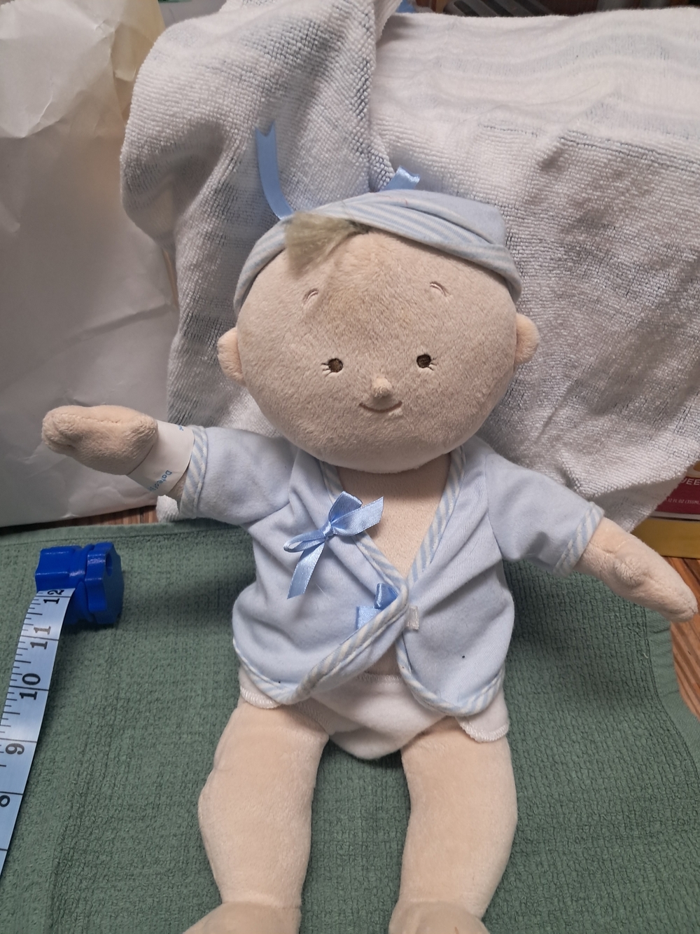 North American Bear Company Plush Baby Doll in Light Blue Outfit